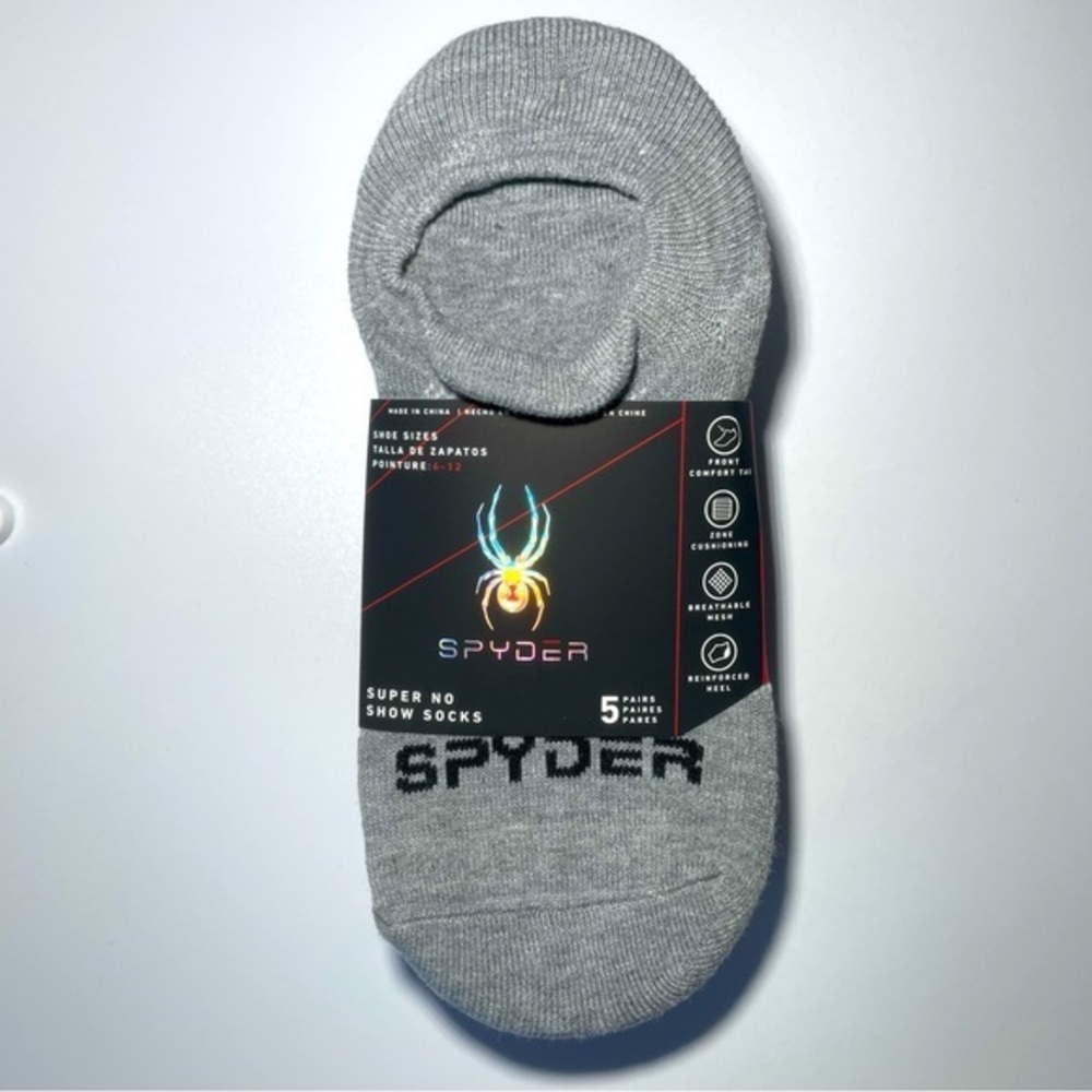 Spyder men’s super no show socks 5 pack size 6-12 gray white black